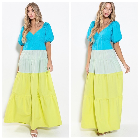 ShopEvelynne Blue, Mint & Lime Tiered Maxi Dress - Picture 7 of 7